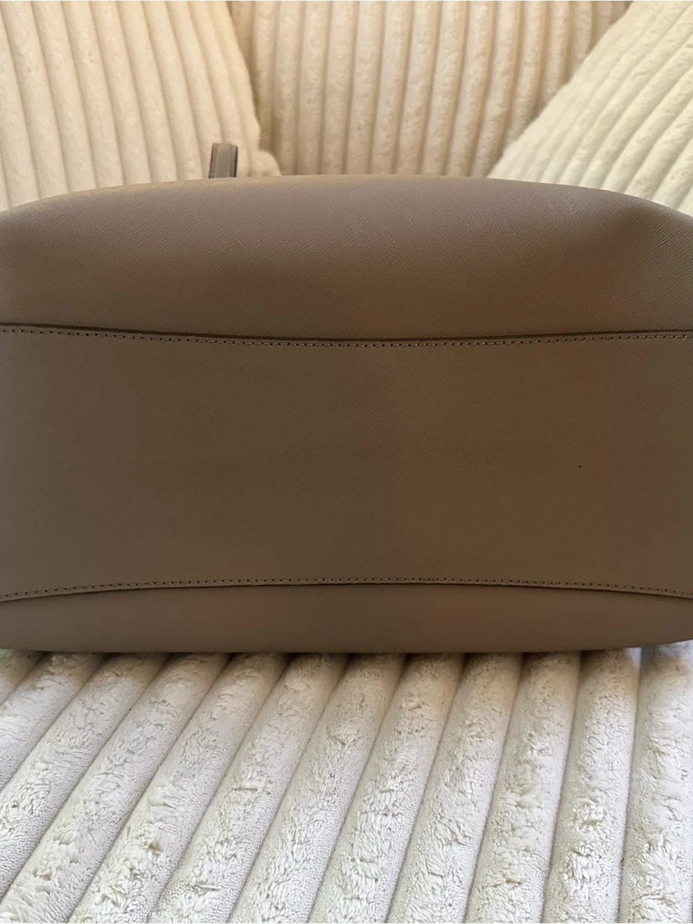 Tory Burch Saffiano Leather Tote in Taupe Gray with Gold Logo